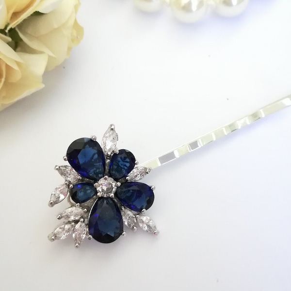 Haarspeld met Swarovski-kristallen bloem Iets blauws voor de bruid - perfect idee voor een cadeau Set met blauwe bloemenhaarspelden