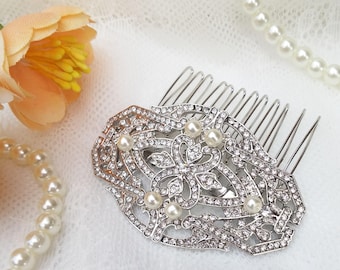 Silver crystal Hair Comb pearls Wedding Vintage styled hair clip Bridesmaids hair clip Small bridal comb Art Deco 20's 30's  SALE 51