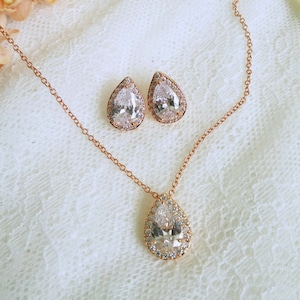 Crystal Pink gold bridal set, zirconia wedding set, sparkly wedding jewelry, zircon jewellery, bridal jewellery, pink gold wedding jewelry