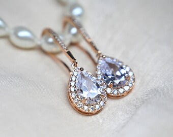 Grandes pendientes de oro rosa de cristal, pendientes de cristal de novia, joyas de boda de cristal, pendientes de cristal, joyas de novia, pendientes de araña