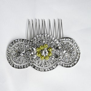 Art Deco chartreuse hair comb Edwardian silver hair comb with chartreuse pearls Great Gatsby 1920&#39;s 1930s wedding Green wedding hair comb 6