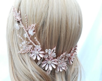 Pink pearl flower hair band - semi wrath. Pastel pink flowers for Bride, bridesmaid or flower girl. Express FedEx delivery