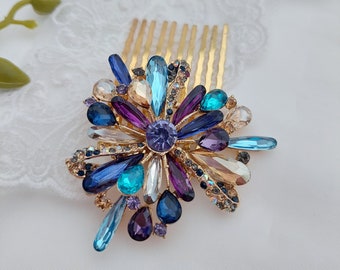 Gold Purple blue turquoise Hair Comb - perfect Christmas gift