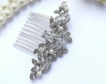 Silver crystal Hair Comb, Bride zircon haircomb, pearl hair comb, something blue, Edwardian wedding, Crystal headpiece, Turquoise wedding 44