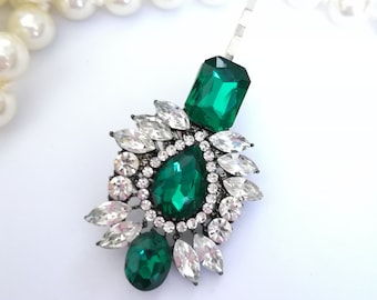 Emerald green hair pin, jewel hair pin, emerald wedding hair piece, green bridal pin, green hair pin, Vintage headpiece