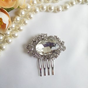 Big jewel hair clip one of a kind Crystal silver hair piece Vintage brooch turned into hair clip Bridal hair comb Small wedding hair piece