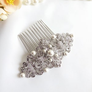 Silver crystal pearl Hair Comb, Edwardian Haircomb, vintage headpiece, Downton Abbey wedding hair comb, crystals bridal clip