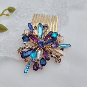 Gold Purple blue turquoise Hair Comb - perfect one of a kind gift