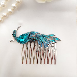 Turquoise peacock headpiece Turquoise rhinestone Hair Comb Turquoise headpiece Rhinestone peacock bridal hair comb Unusual phoenix hair clip