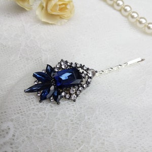 Sapphire blue hair pin Jewel hair pin Dark blue wedding hair piece blue bridal hair grip Smoky blue hair pin something blue for bride image 1
