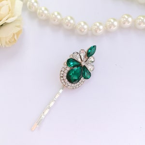 Emerald green hair pin, jewel hair pin, green wedding hair piece, green bridal pin, emerald hair pin, Vintage headpiece, emerald Baroque pin
