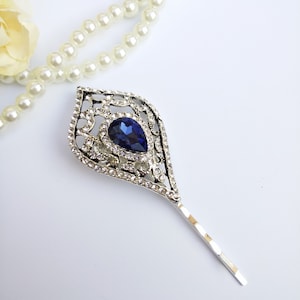 Sapphire blue vintage hair pin Jewel hair pin Blue wedding hair piece Blue bridal pin blue hair clip Vintage silver hair Sapphire hair grip