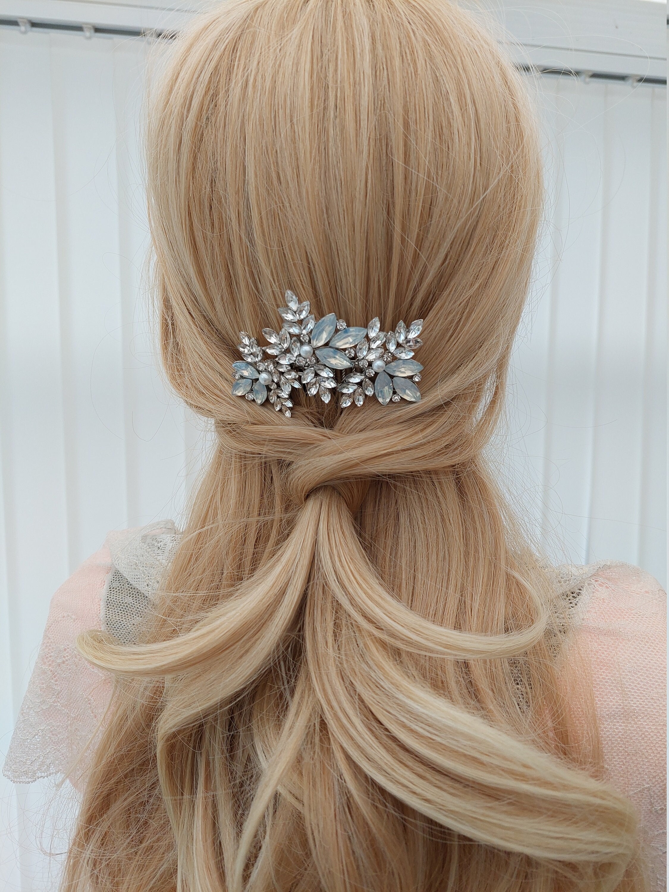 Silver Opal Hair Comb, Crystal Haircomb, Milky Opal Crystal  display picture 3