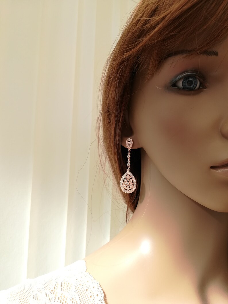 Bride chandelier Earrings Edwardian earrings Bridal jewelry 1920/'s bridal earrings Rose gold Wedding earrings with emerald green