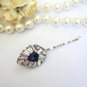 Crystal blue hair pin, jewel hair pin, blue wedding hair piece, crystal blue bridal pin, crystal blue hair pin, Marie Antoinette pin, OOAK