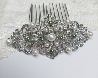 Silver crystal pearl Hair Comb, Edwardian Haircomb, vintage headpiece, Downton Abbey wedding hair comb, crystals bridal clip