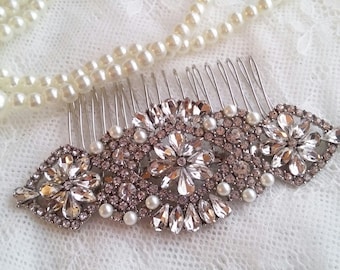 Bridal Hair Comb silver crystal pearl, CZ wedding hair comb, clear crystal bridal comb, crystal wedding, Sparkly wedding 24