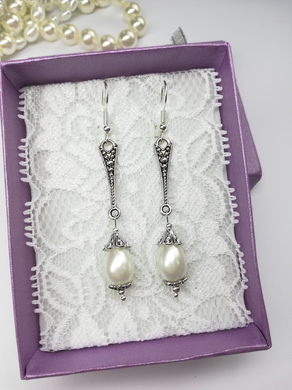 Orecchini Ciondoli Pendenti con catenella e perla sfaccettata 20mm