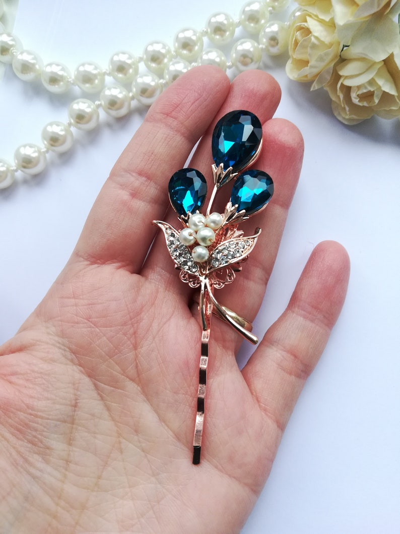 Turquoise Pink Gold Hair Pin Jewel Flower Hair Clip Rose Gold Etsy