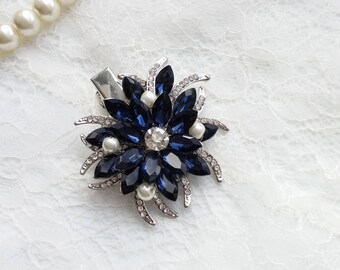 Sapphire star flower hair clip, jewel hair clip, blue wedding hair piece, blue bridal clip, sapphire hair pin, Blue flower hair clip