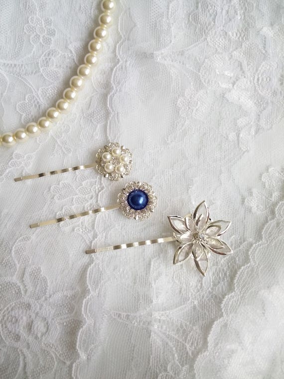 Pearl blue hair pin jewel hair pin blue wedding hair piece Etsy