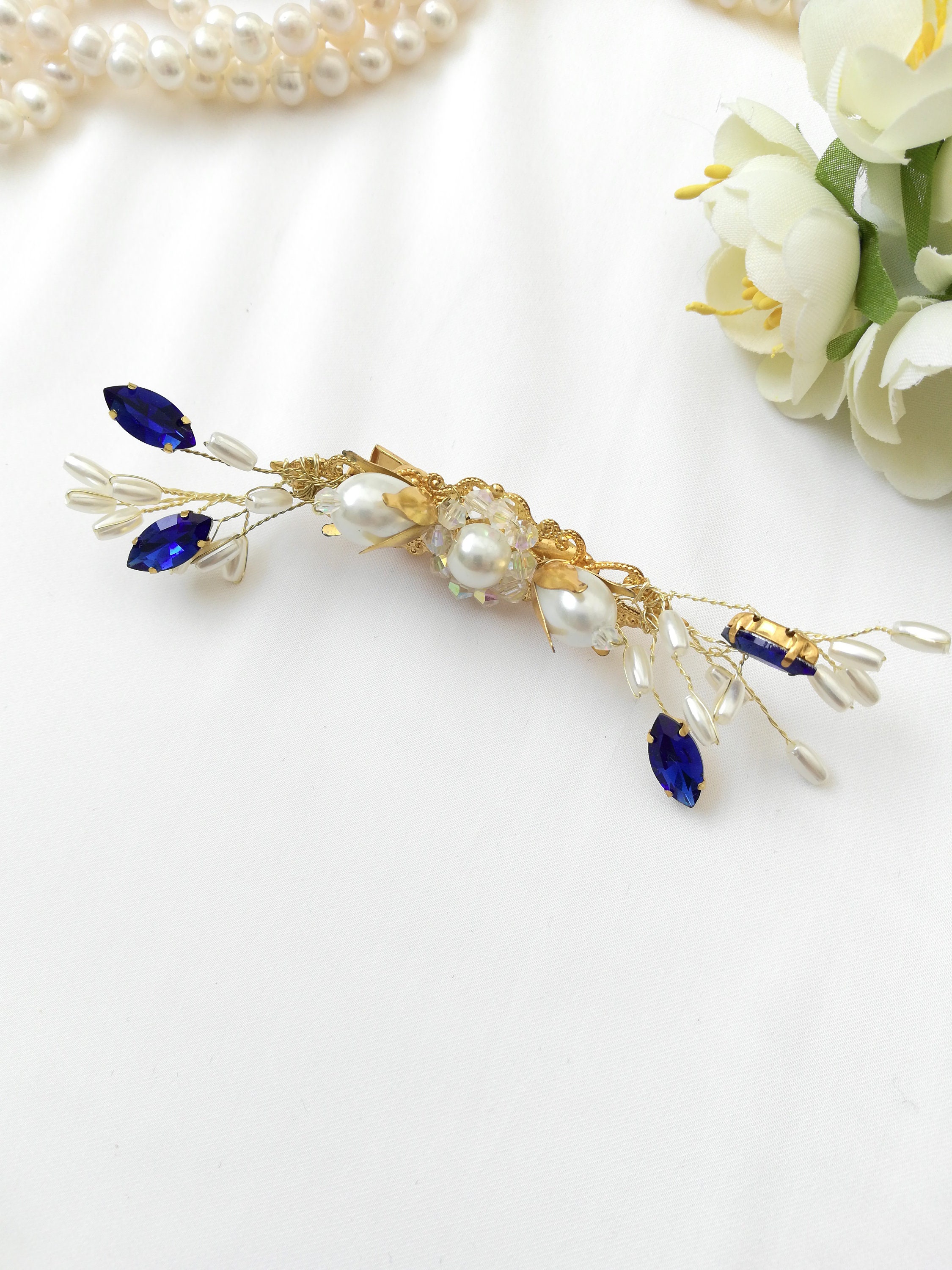 Gold Hair Clip Blue and Gold Bridal Hair Pins Wedding Hair Pin - Etsy