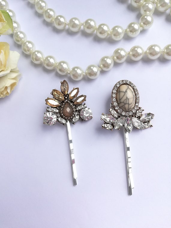Champagne Hair Pins Jewel Hair Pins Champagne Wedding Hair Etsy