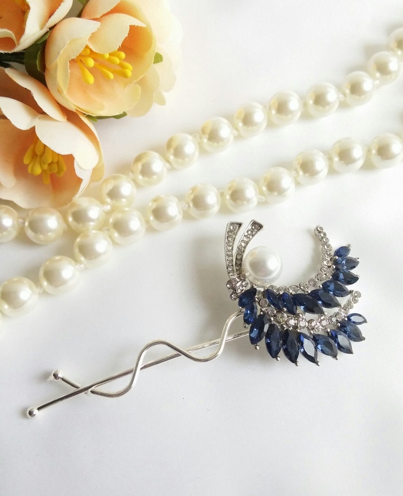 Sapphire Pearl silver Hair pin blue Pearl hair Clip sapphire Etsy