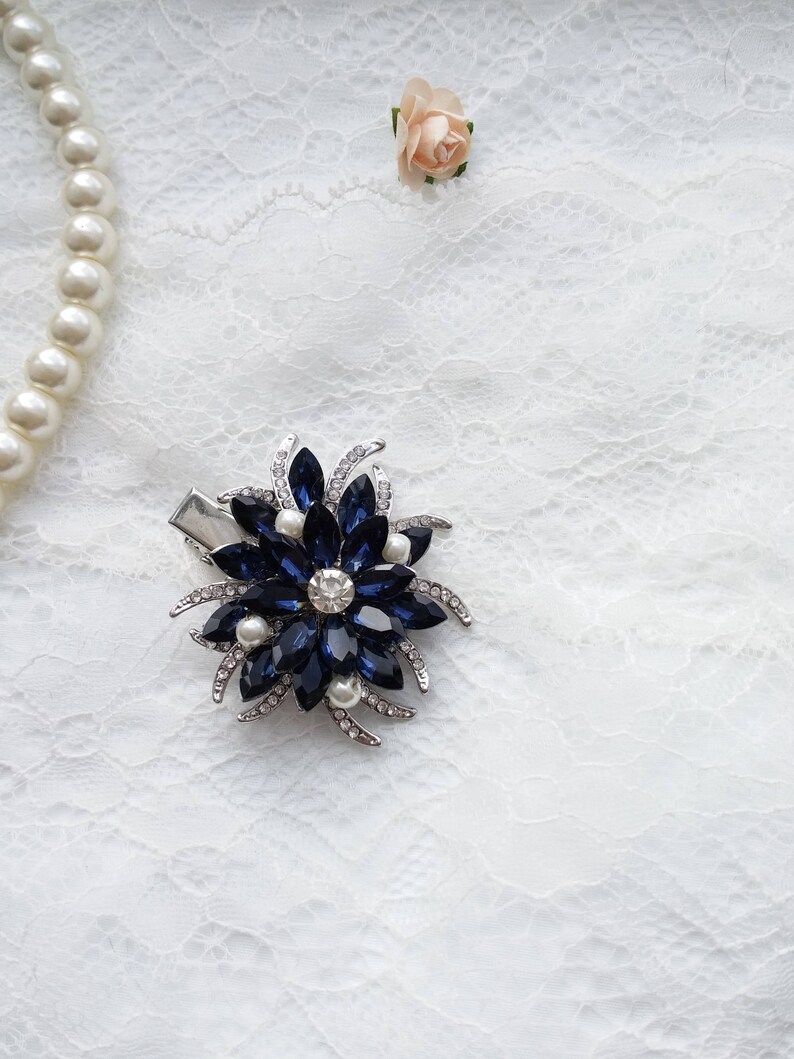Sapphire Star Flower Hair Clip Jewel Hair Clip Blue Wedding Etsy