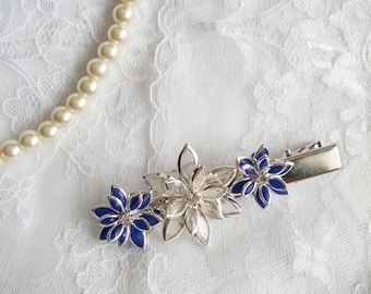 Blue flower hair clip, blue wedding hair clip, blue flower bridal clip, blue hair clip, Marie Antoinette, OOAK something blue