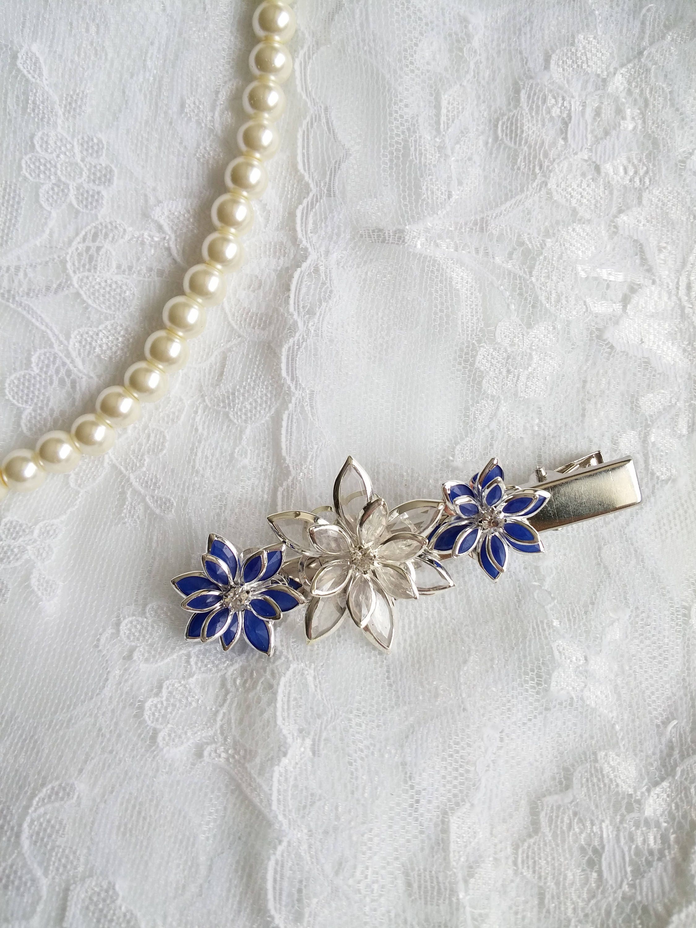Blue Flower Hair Clip Blue Wedding Hair Clip Blue Flower Etsy