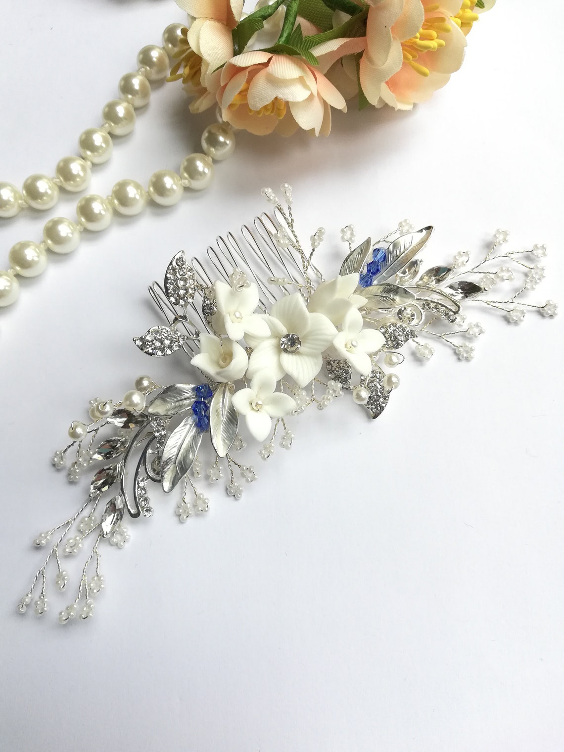 Bridal hair comb with flowers Flower bridal hair clip Etsy