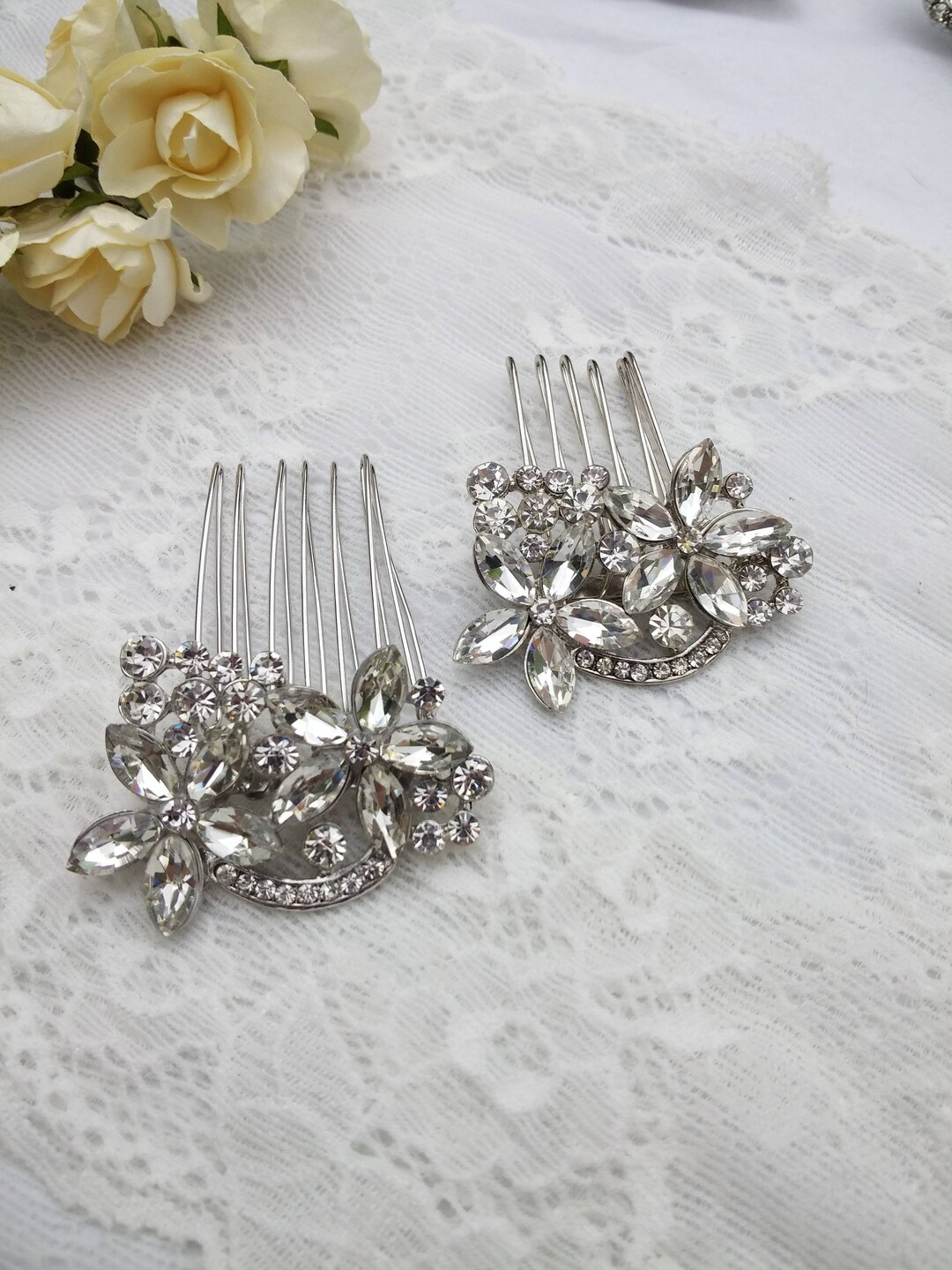 Bride Comb Pin Wedding Hair Pins, Set of Two Hair Pins, Crystal Flowers Hair Pins ...