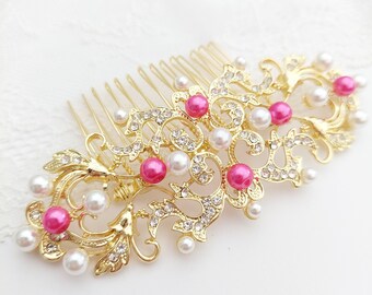 Barbie pink Moira - Gold Art Deco Hair Comb with pearls. Recommended by many customers: Lovely and great quality. Bestseller this year.