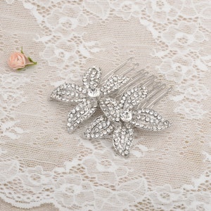 Silver Flower Hair Comb, rhinestone flower Hair comb, wedding crystal comb, Bride rhinestone flower, Bride crystal headpiece, Bridal comb 29