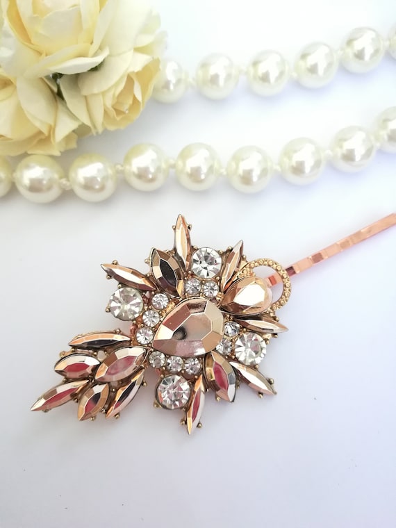 Champagne Hair Pins Jewel Hair Pins Champagne Wedding Hair Etsy