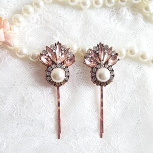 Blush pearl hair pin, pink hair pin, blush wedding hair piece, blush bridal clip, pink hair pins, Baroque pink jewel pearl hair piece OOAK