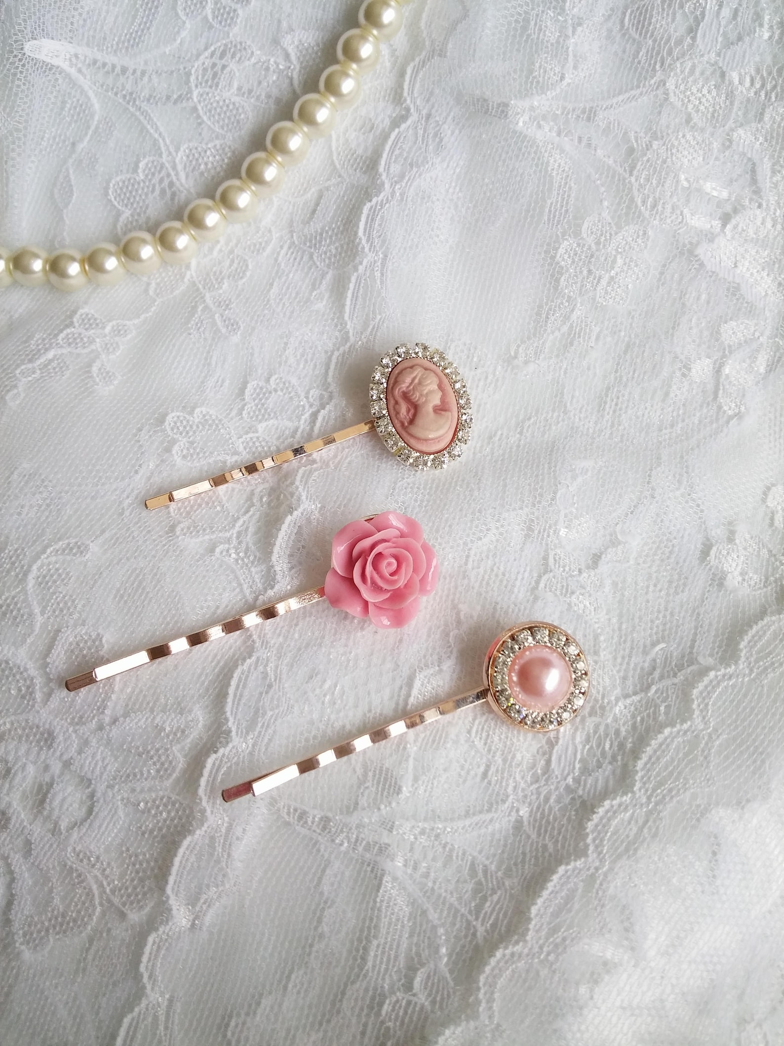 Pink Blush Hair Pin Set Dusky Pink Hair Pin Cameo Pearl Hair Etsy