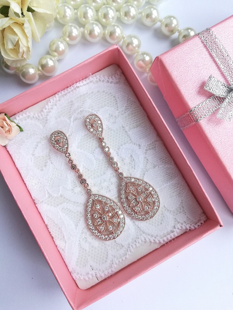 Bride chandelier Earrings Edwardian earrings Bridal jewelry 1920/'s bridal earrings Rose gold Wedding earrings with emerald green