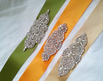 Green Thin Bridal Belt Emerald Leaf Crystal Rhinestone Sash  display picture 1