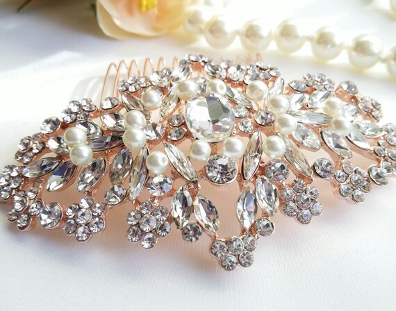 New big large bridal crystal wedding hair comb Crystal Pearl Bridal Hair Comb: Large Silver Wedding Hair  main image 4