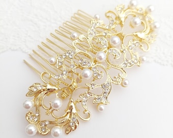 Moira - Gold Art Deco Hair Comb with pearls. Recommended by many customers: Lovely and great quality. Bestseller this year.