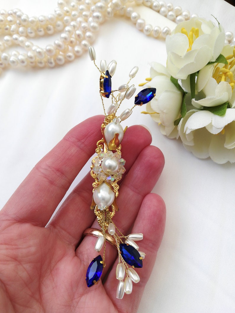 Gold Hair Clip Blue and Gold Bridal Hair Pins Wedding Hair Pin Etsy