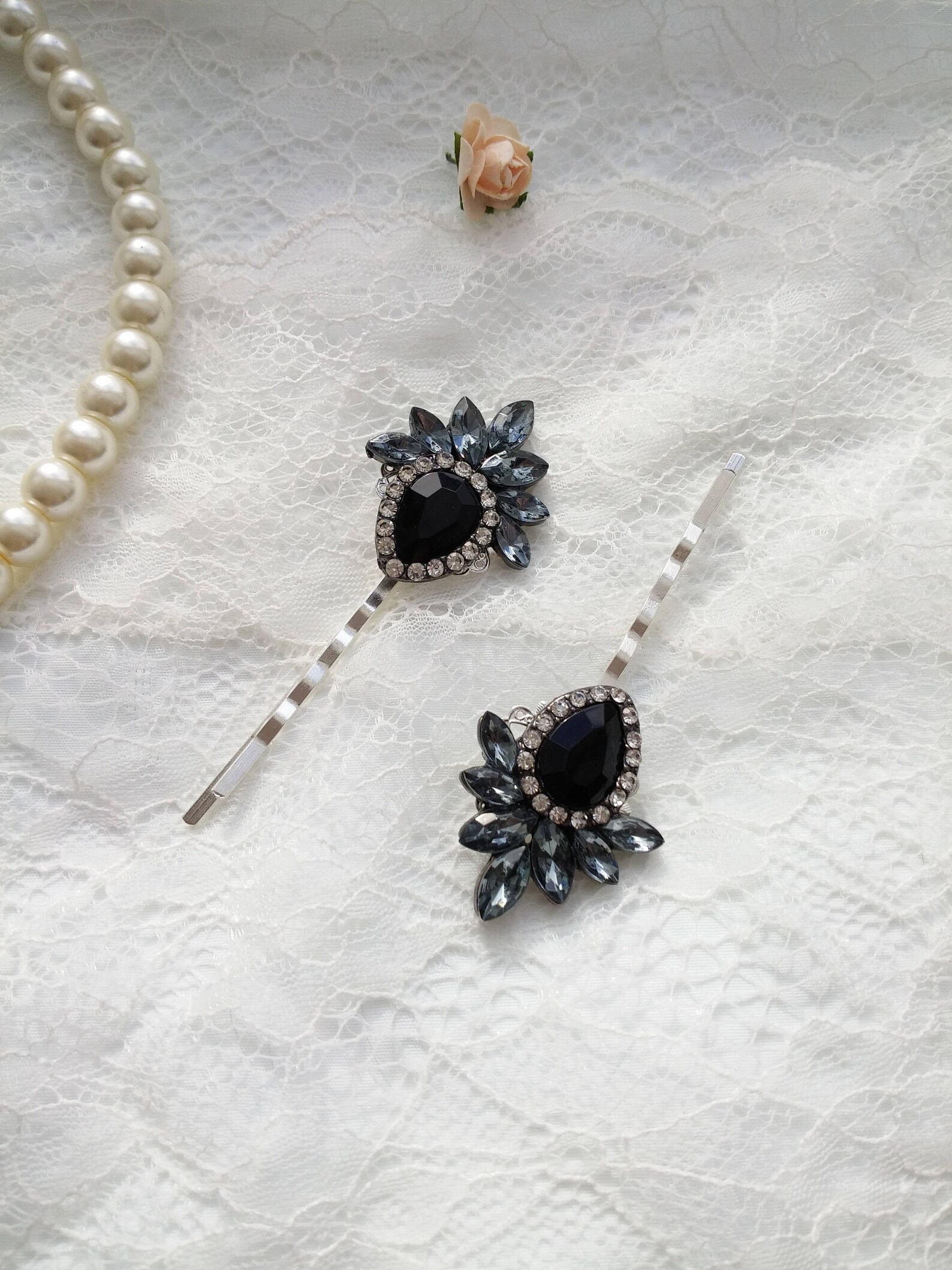 Black Hair Pins Jewel Hair Pins Black Wedding Hair Piece Etsy