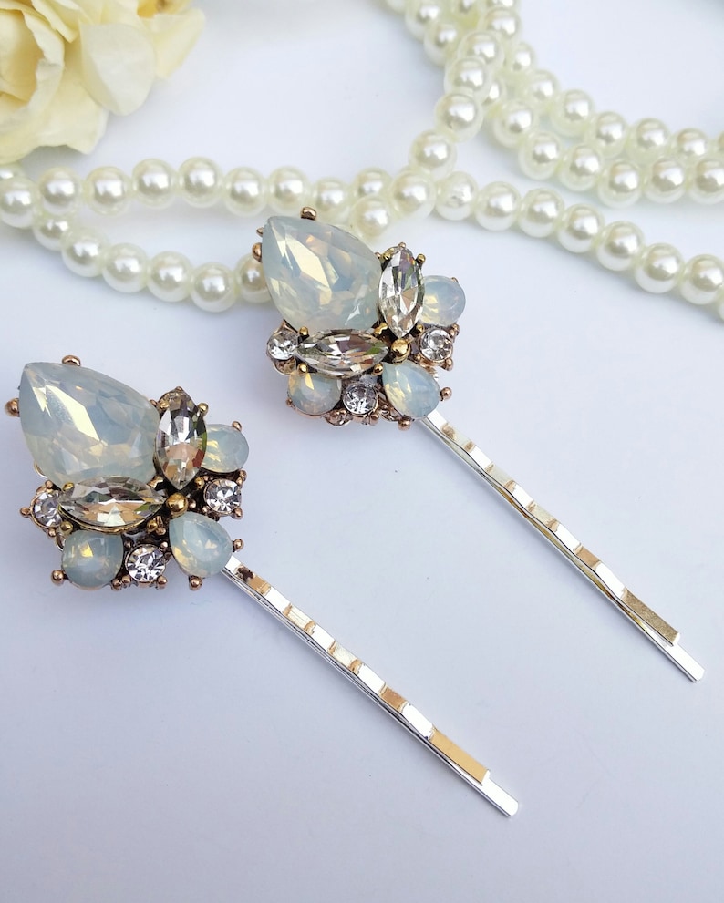 Opal Hair Pin Jewel Hair Clip Crystal Wedding Hair Piece Etsy