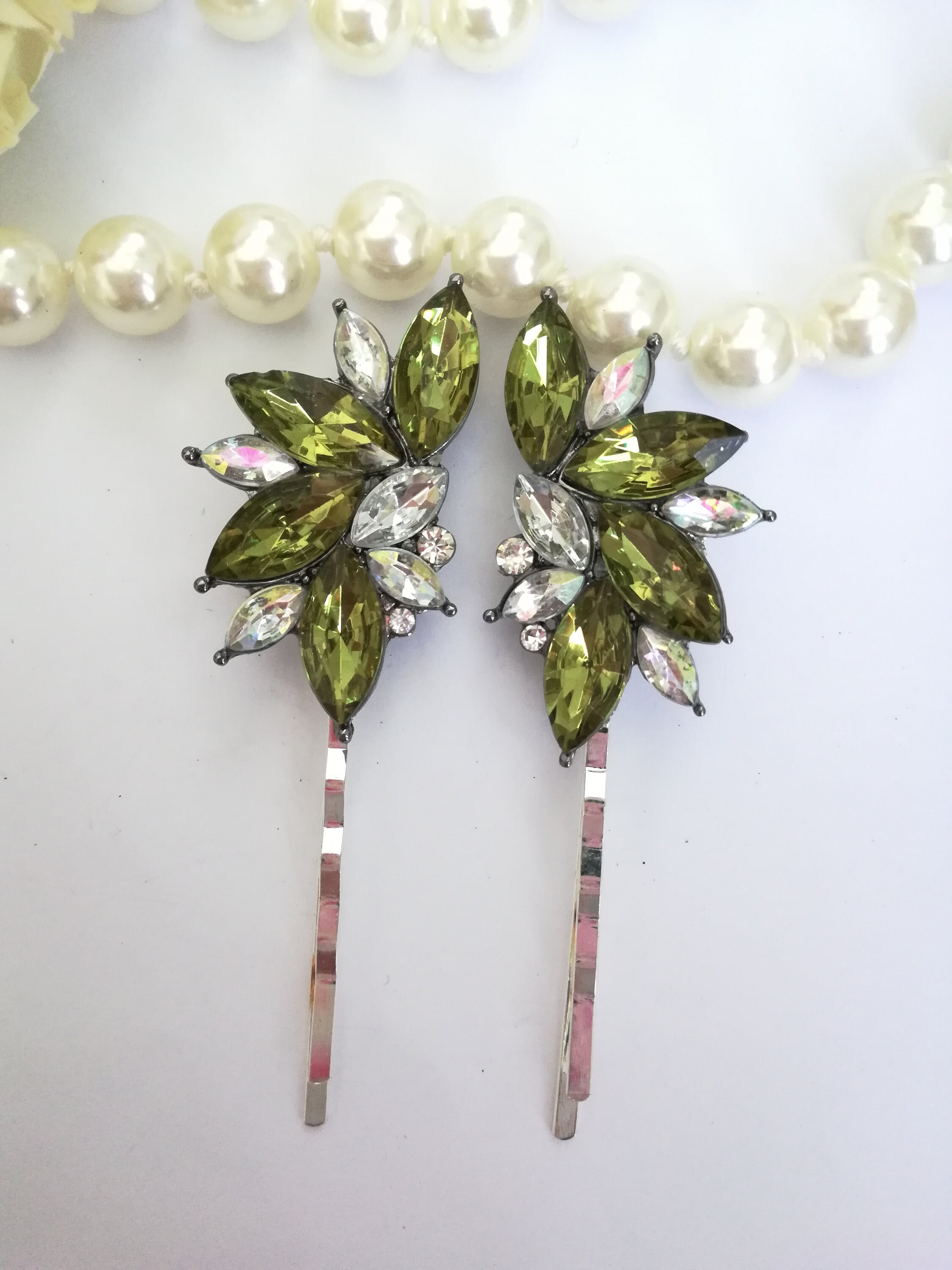 Olive Green Hair Pin Green Jewel Hair Pin Olivine Hair Grip Etsy