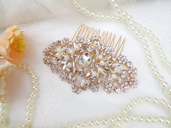 Sparkly Crystal Hair Comb With Pearls, Rose Gold Crystal  display picture 2