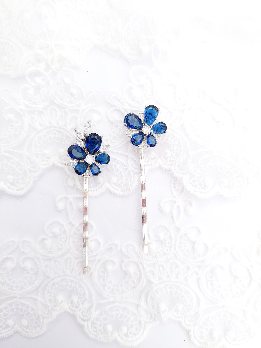 Sapphire Blue Flowers Hair Pin Set Something Blue for Bride Etsy