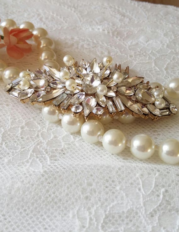Ivory faux Pearl & Rhinestone Wedding Hair Accessory Comb Delicate Wedding Hair Comb with Pearls - Cassandra Lynne main image 3