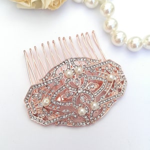 Rose Gold crystal Hair Comb with pearls Small pink Gold hair clip Gold bridesmaids hair clip 20&#39;s 30&#39;s Wedding Bridesmaid Art Deco headpiece
